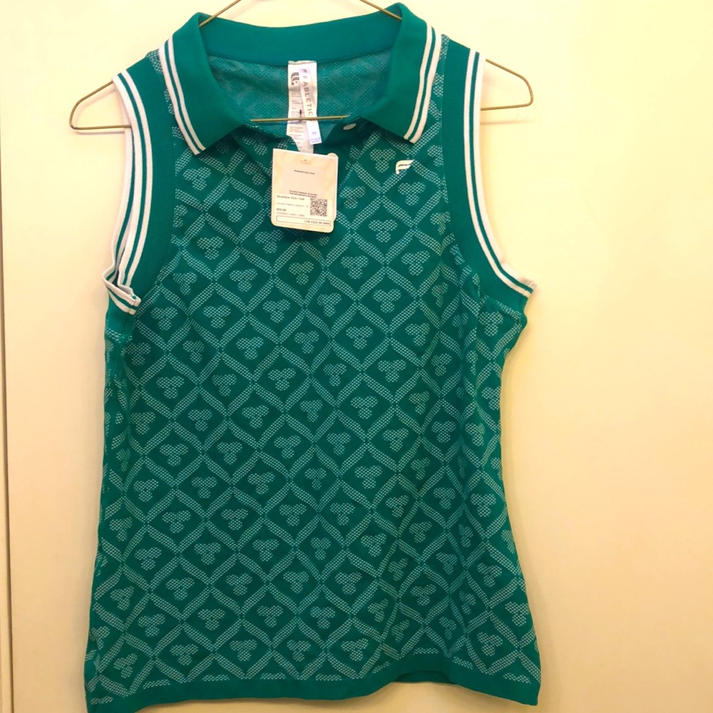 Fabletics Green Seamless Polo Tank Fairway Chateau jacquard size medium
